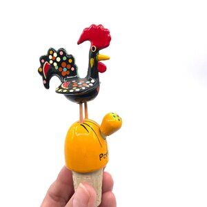 Vintage Colorful Artisan Made Rooster Wine Oil Bottle Stopper Made in Portugal